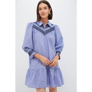 POMANDER PLACE Blue Seersucker Smocked Venice Dress Size XS NWT